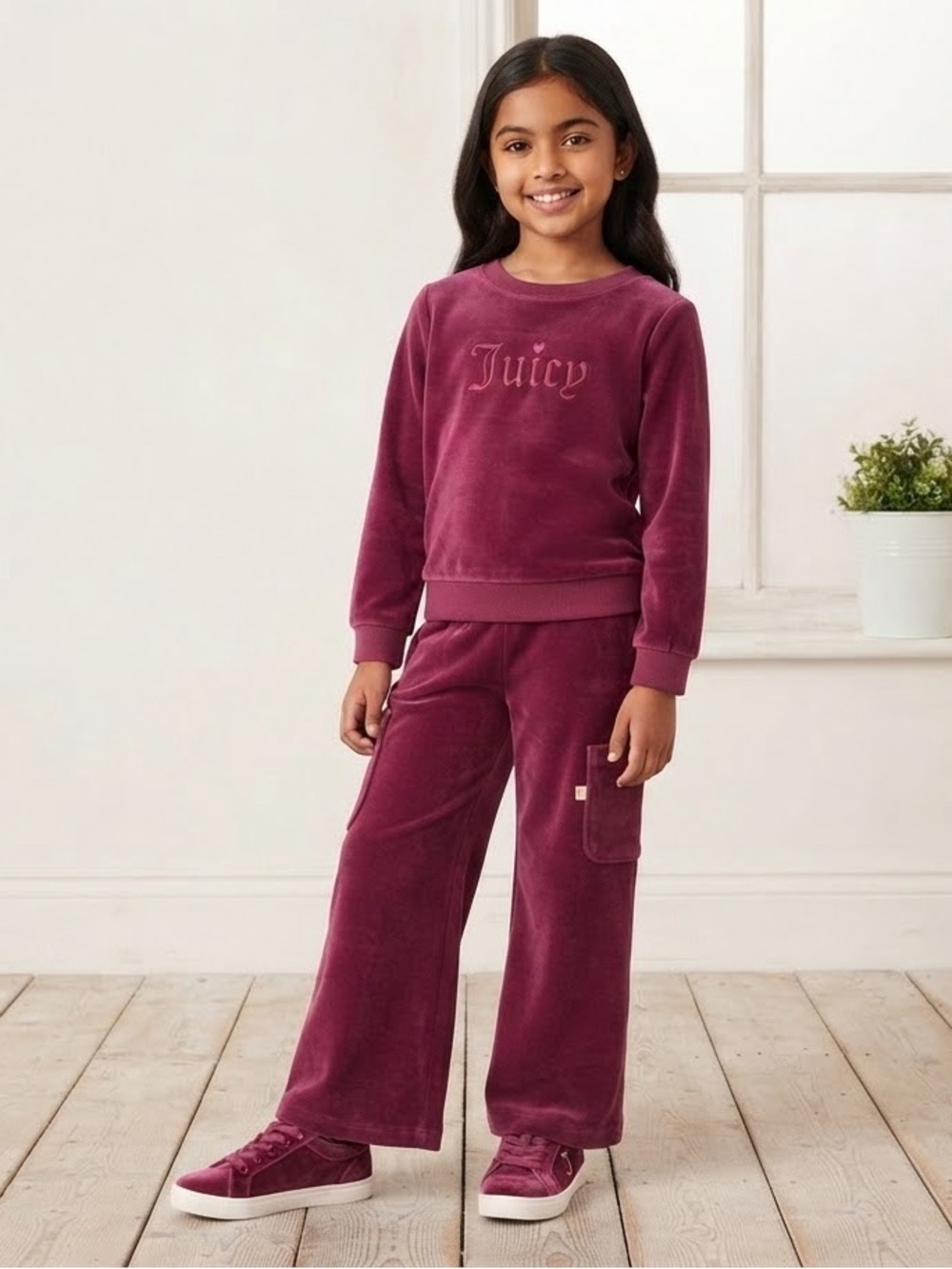 Juicy Couture Girls' Plush Velour Set in Berry